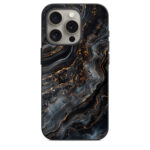 iPhone 15 Pro Back Cover Black & Gold Marbles