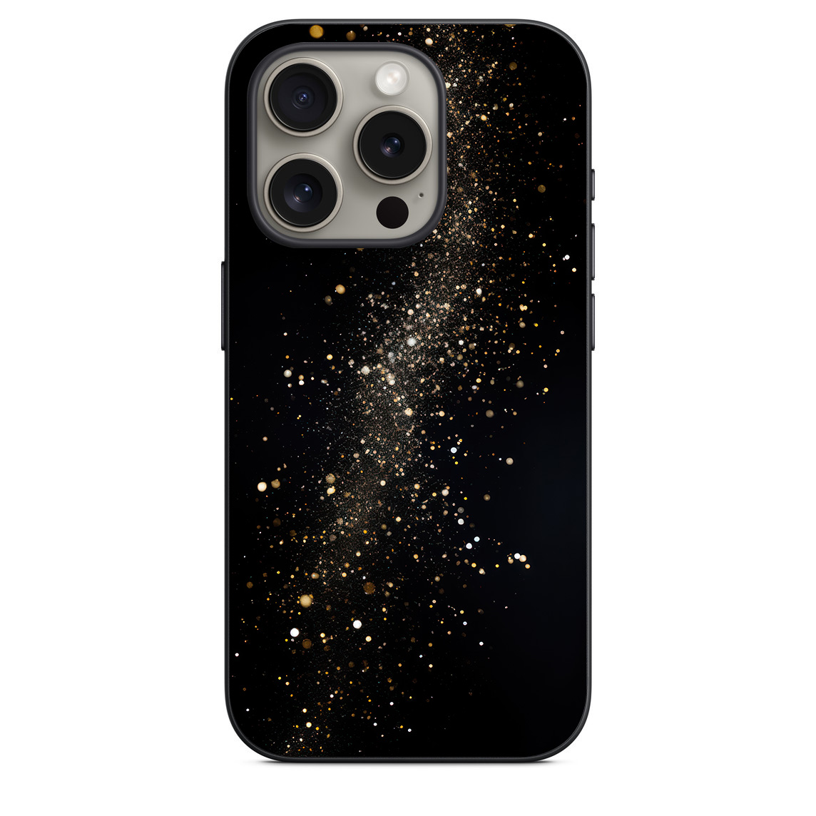 iphone 15 pro back cover N4 11 MMC 35 iPhone 15 Pro Back Cover Golden Sparkles on Black