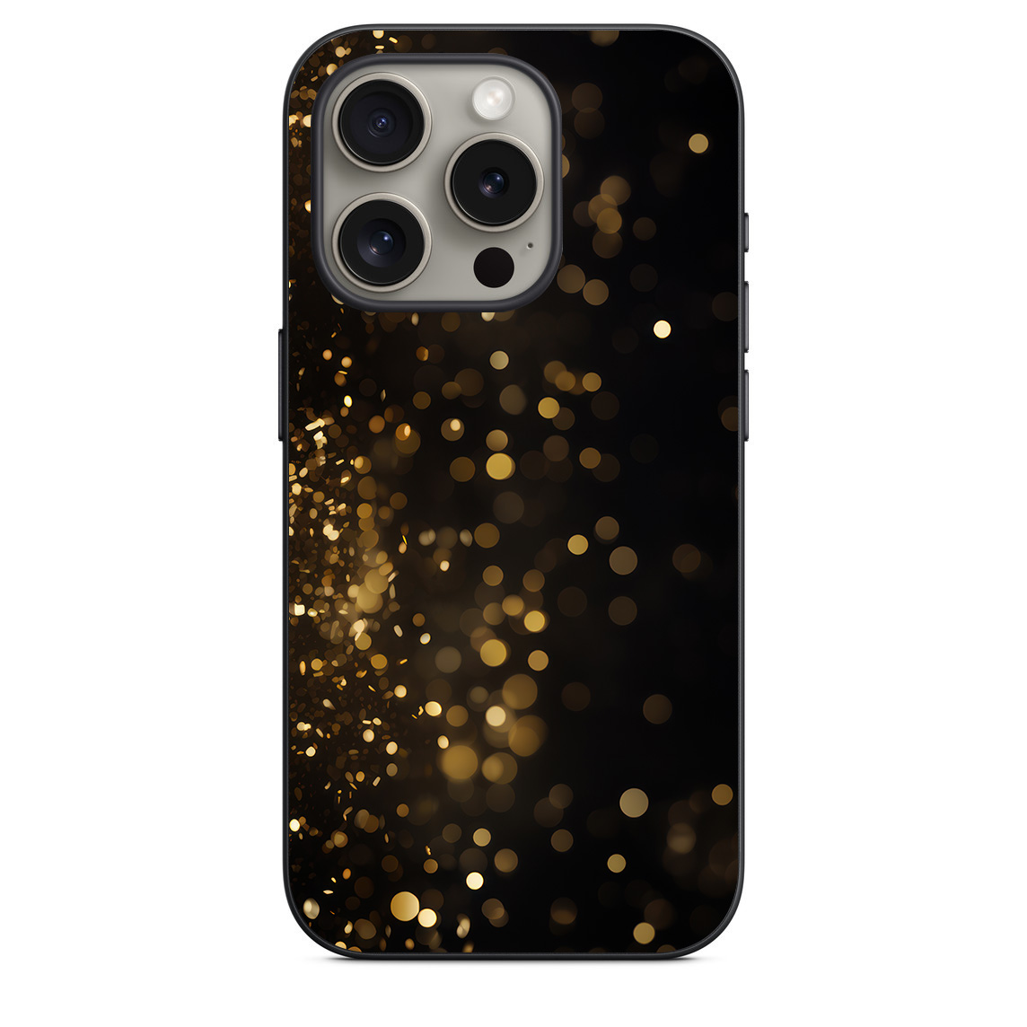 iphone 15 pro back cover N4 15 MMC 39 iPhone 15 Pro Back Cover Golden Sparkles on Black