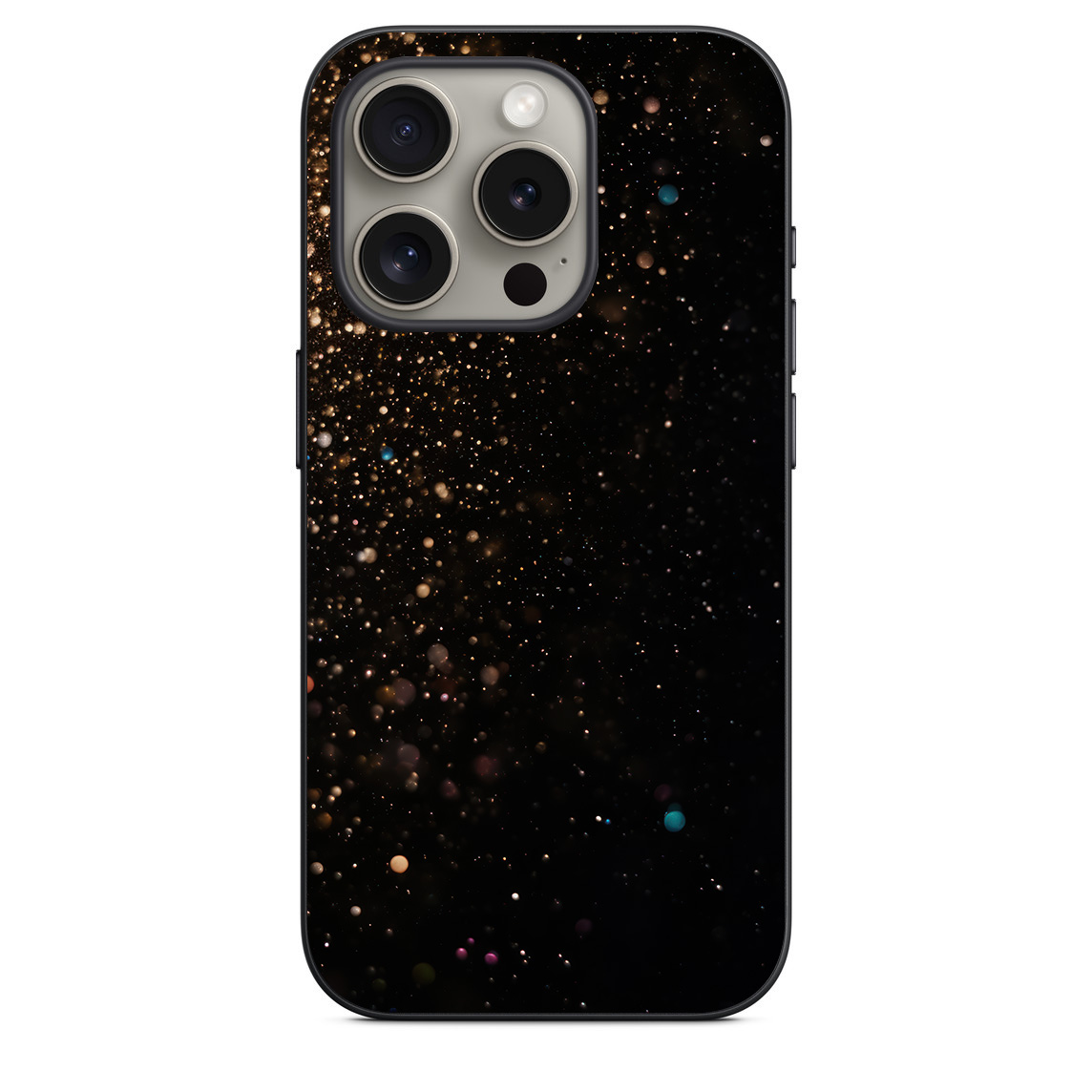 iphone 15 pro back cover N4 7 MMC 45 iPhone 15 Pro Back Cover Golden Sparkles on Black